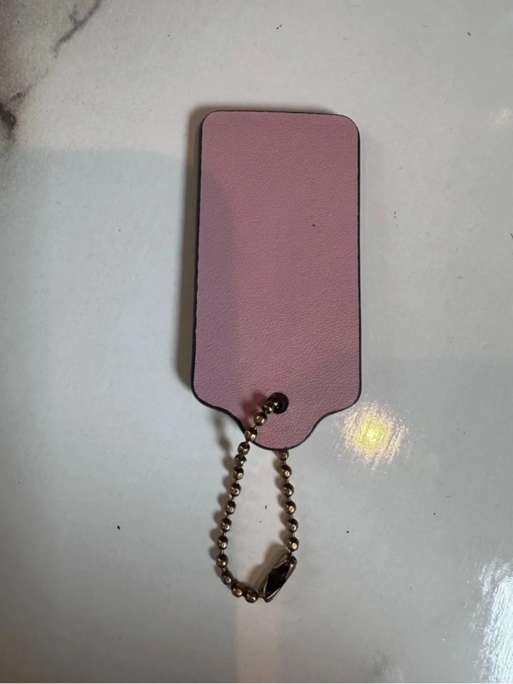 Coach Pink Leather Tag with Gold Ball Chain